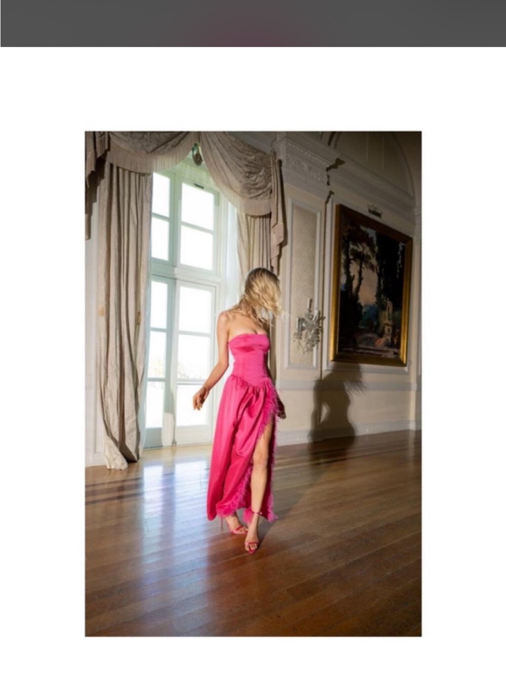 WeWoreWhat Strapless Hot Pink Satin Slip Gown with Feather Side Slit